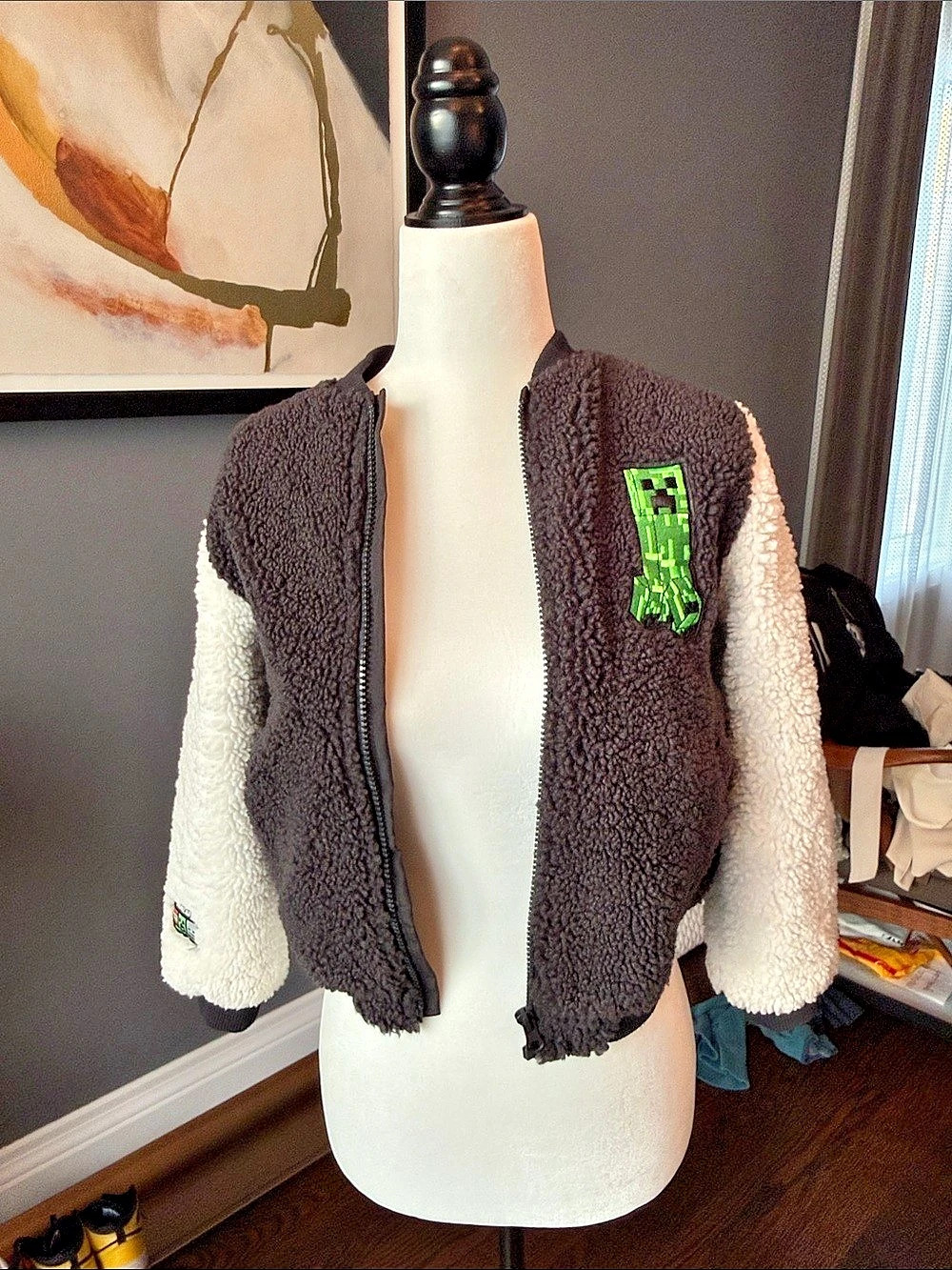 H&M Minecraft Kids Color Block Sherpa jacket 6X/7 Like New